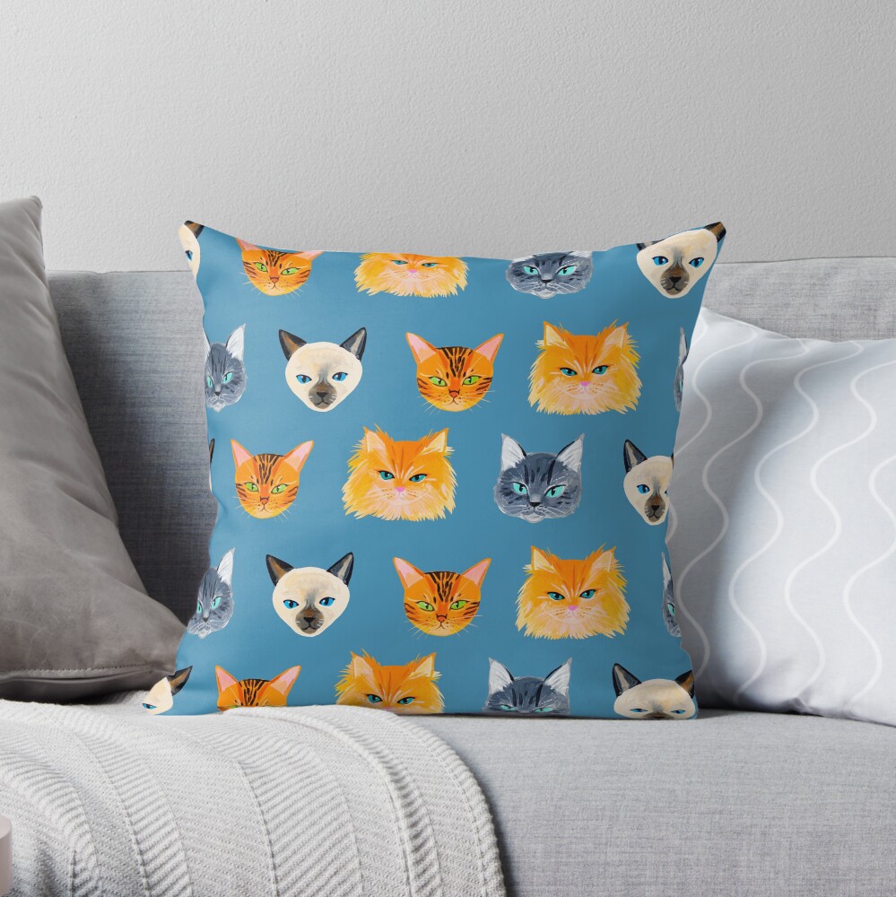 Cats Blue Throw Pillow
