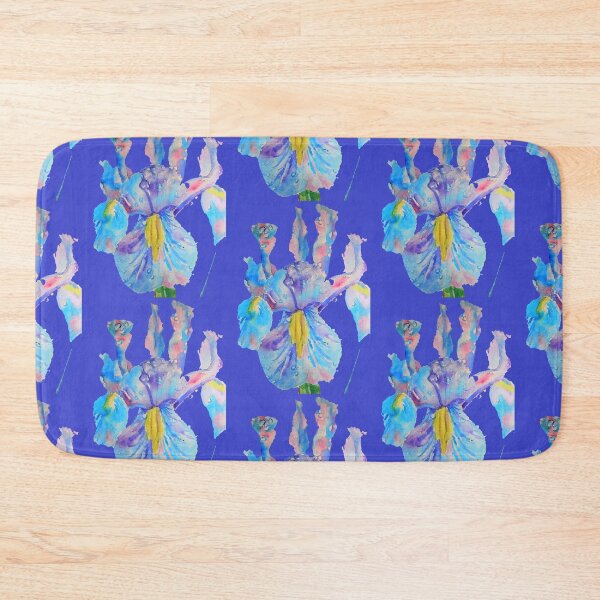 Item preview, Iris Watercolor Painting - Blue with Raindrops - on Navy designed and sold by Sarah  Rajkotwala.
