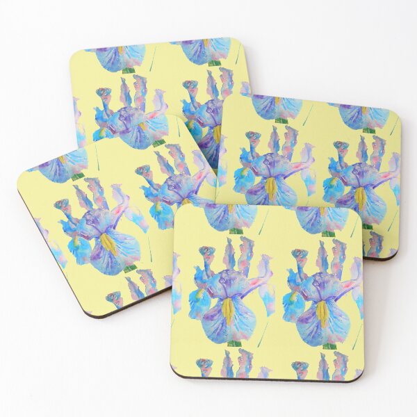Item preview, Iris Watercolor Painting - Blue with Raindrops - on Lemon Yellow designed and sold by Sarah  Rajkotwala.
