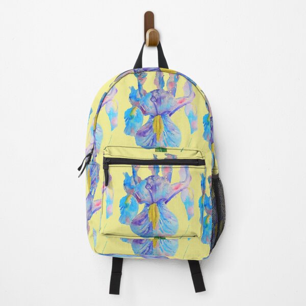 Item preview, Iris Watercolor Painting - Blue with Raindrops - on Lemon Yellow designed and sold by Sarah  Rajkotwala.