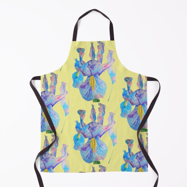 Item preview, Iris Watercolor Painting - Blue with Raindrops - on Lemon Yellow designed and sold by Sarah  Rajkotwala.