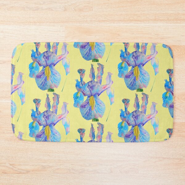 Item preview, Iris Watercolor Painting - Blue with Raindrops - on Lemon Yellow designed and sold by Sarah  Rajkotwala.