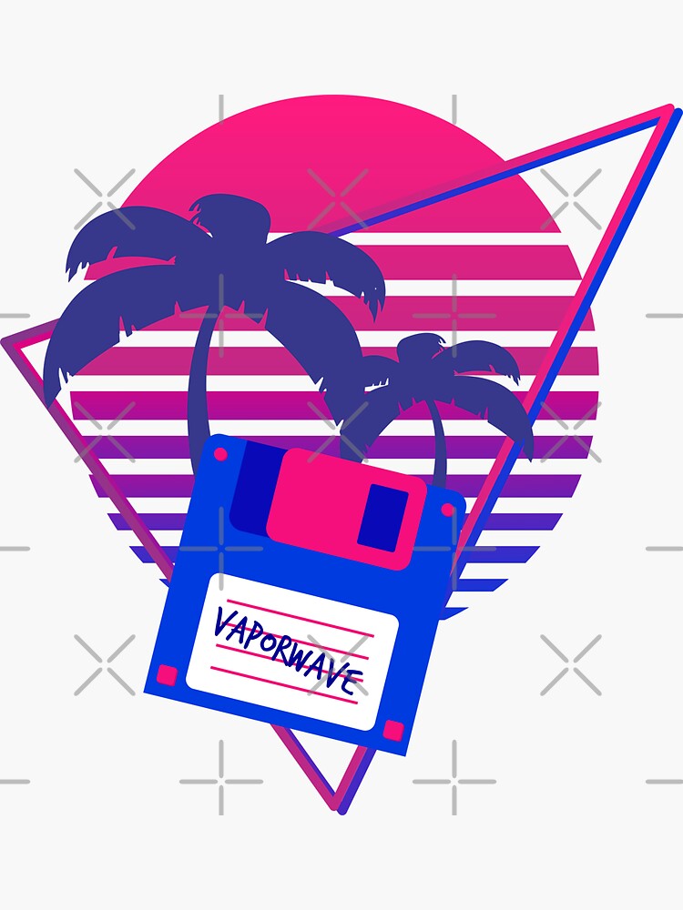 90s Vaporwave Sunset Floppy Disk In Outrun Synthwave Style Sticker