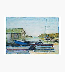 Blue boats 02 , oil pastels Photographic Print