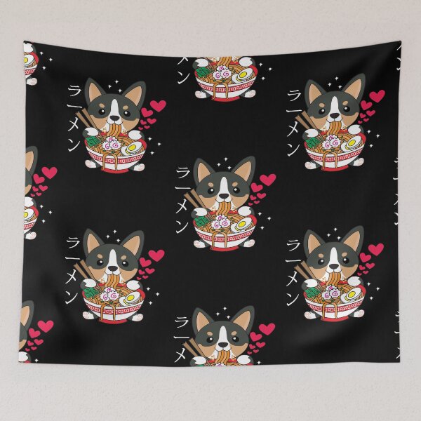 Item preview, Black Corgi Eating Ramen Cute Kawaii Noodles designed and sold by YueHeng Creates ⭐⭐⭐⭐⭐.