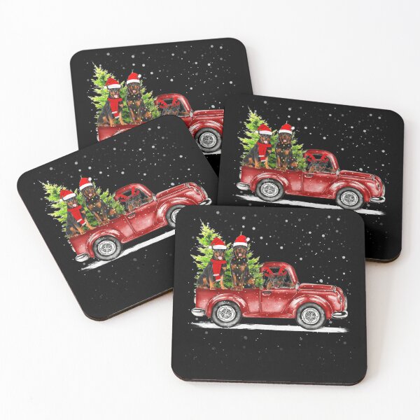 Item preview, Christmas Three Rottweiler Dogs Ride Red Truck Costumer Xmas designed and sold by IanSummer53.