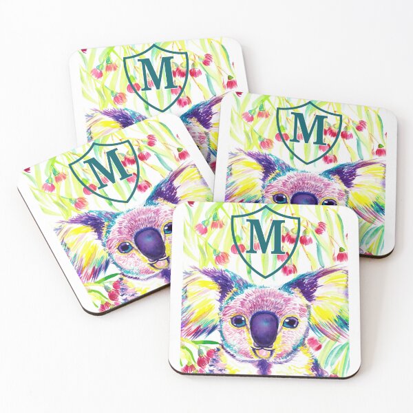 Item preview, Letter M Personalized Rainbow koala in blooming eucalyptus tree designed and sold by orangerinka.