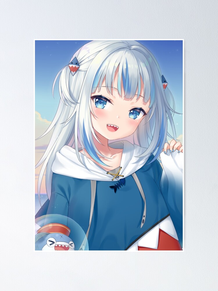 Blue Eyes Phone Wallpaper Hololive Shark Gawr Gura AI Art PixAI