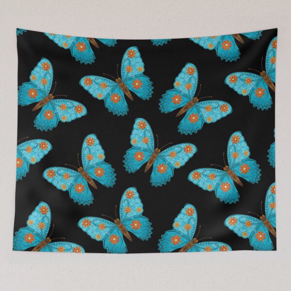 Item preview, Blissful blue butterfly folkart painting designed and sold by Prita-D.