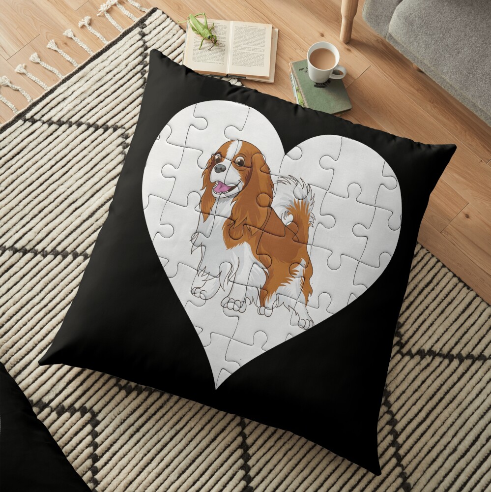 Cavalier King Charles Spaniel Heart Jigsaw Pieces Design - Cavie Floor Pillow