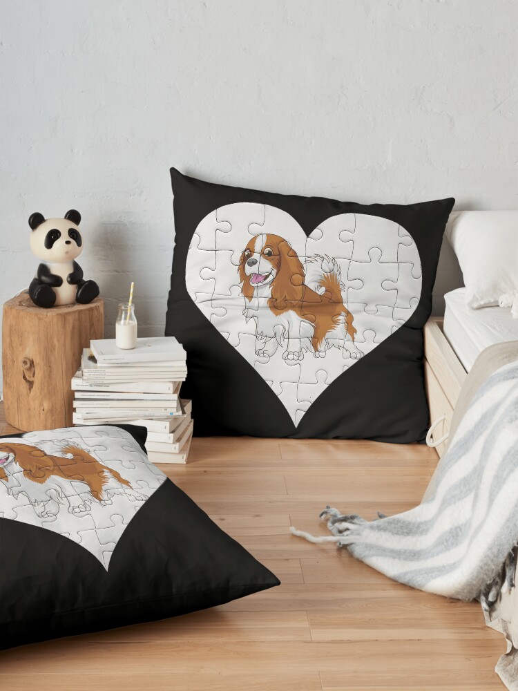 Alternate view of Cavalier King Charles Spaniel Heart Jigsaw Pieces Design - Cavie Floor Pillow