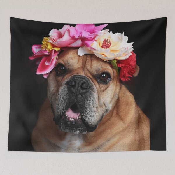 Item preview, Continental bulldog dog with flower wreath designed and sold by Toffy2222.