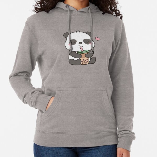 Cute Little Panda Enjoying Boba Tea Lightweight Hoodie