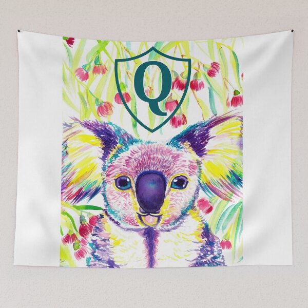Item preview, Letter Q Personalized Rainbow koala in blooming eucalyptus tree designed and sold by orangerinka.