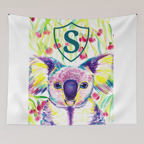 Item preview, Letter S Personalized Rainbow koala in blooming eucalyptus tree designed and sold by orangerinka.
