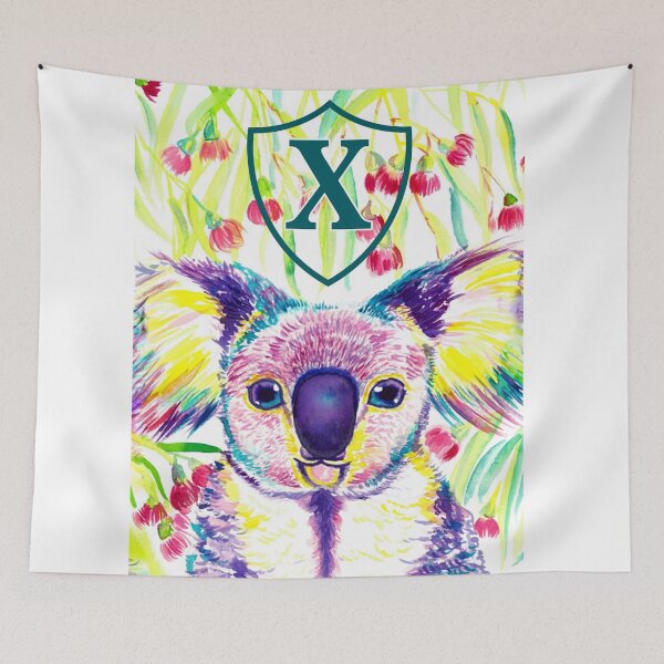 Item preview, Letter X Personalized Rainbow koala in blooming eucalyptus tree designed and sold by orangerinka.