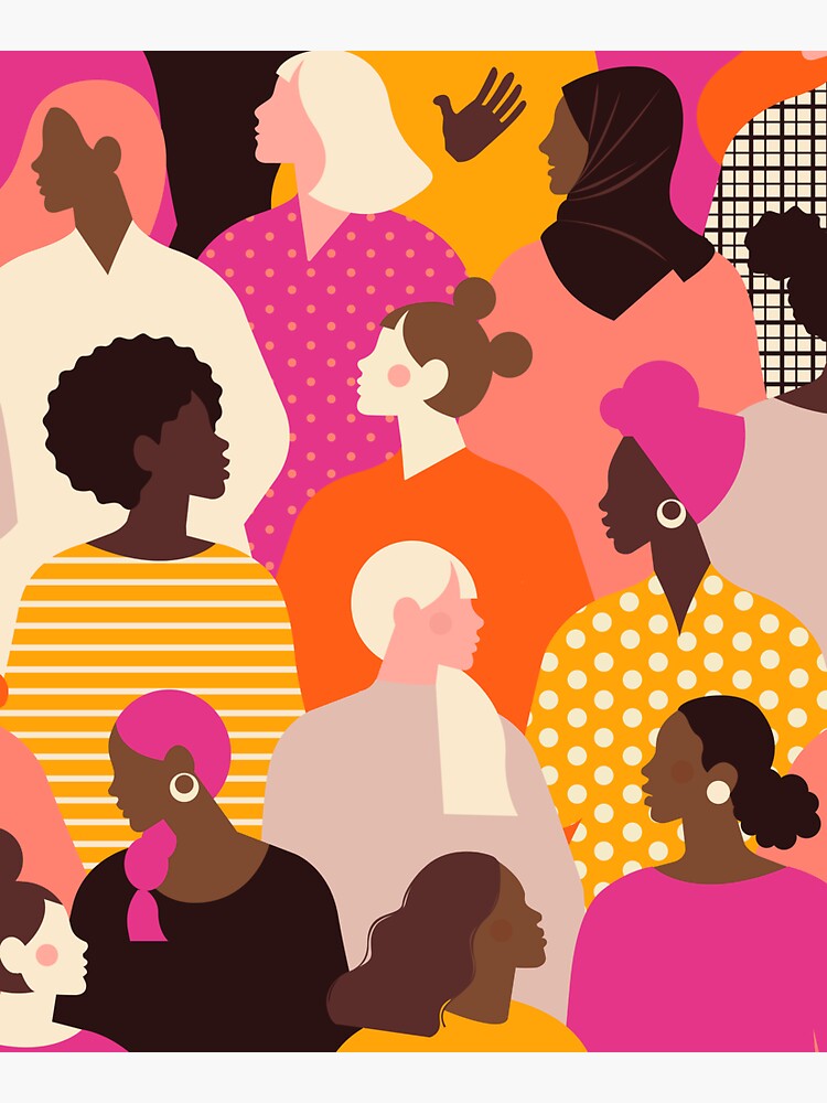 Colorful feminist pattern of women in pink tones by Kanae19