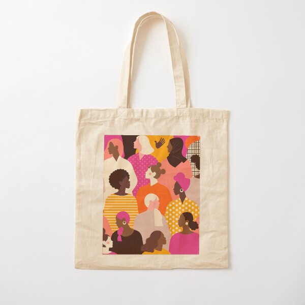 Colorful feminist pattern of women in pink tones Cotton Tote Bag