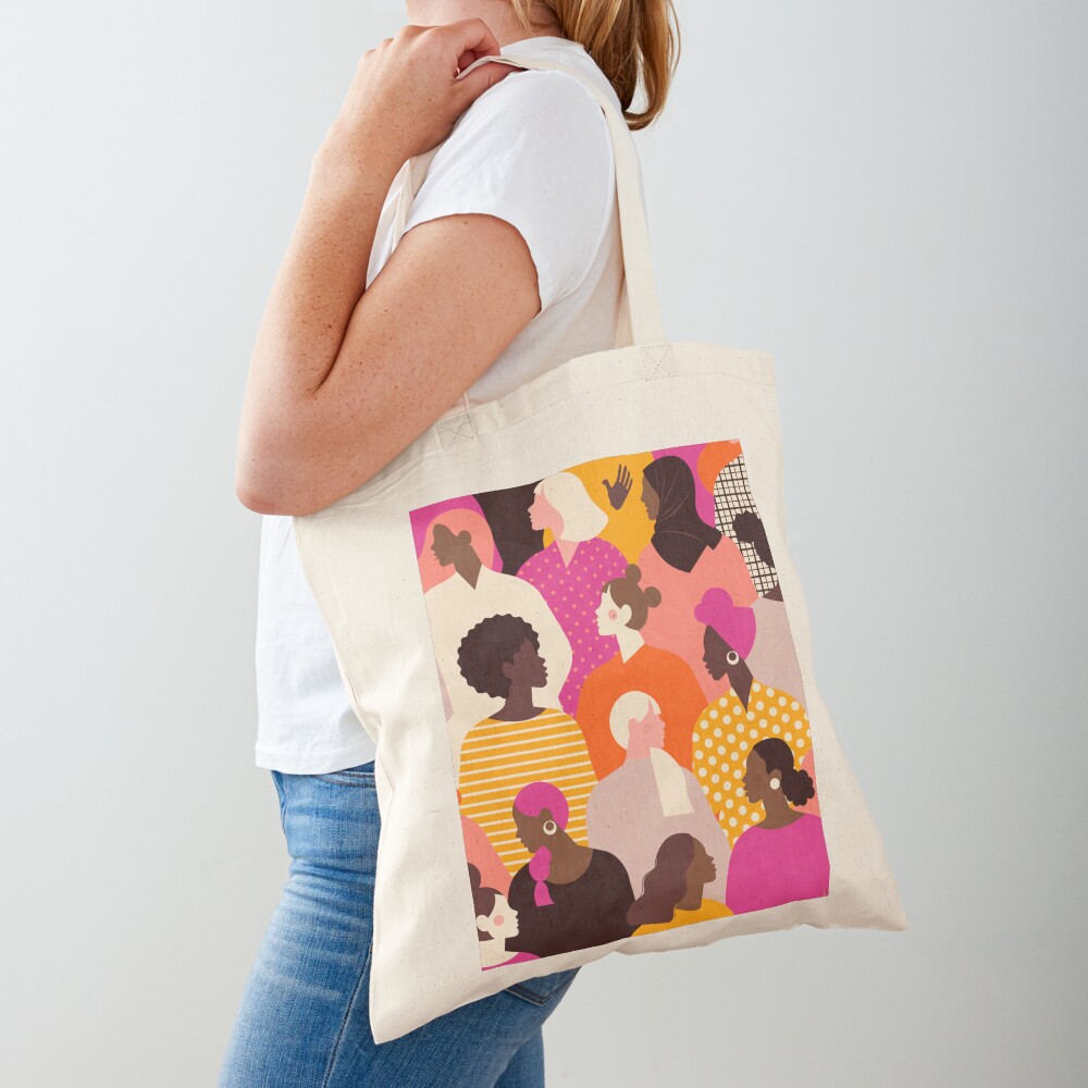 Colorful feminist pattern of women in pink tones Tote Bag