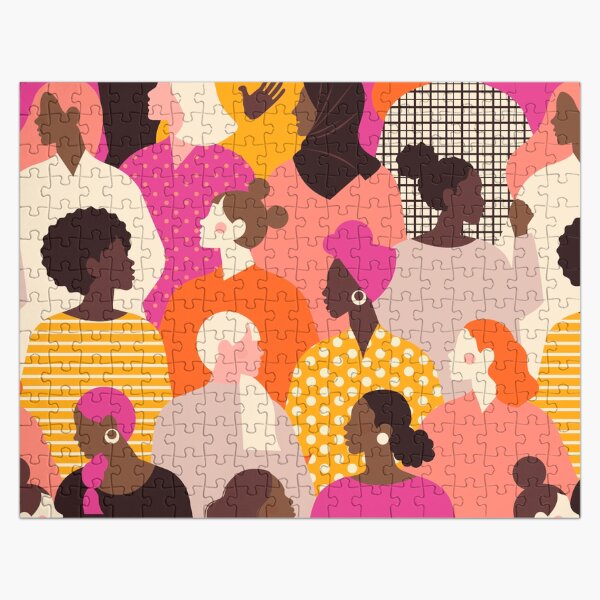Colorful feminist pattern of women in pink tones Jigsaw Puzzle