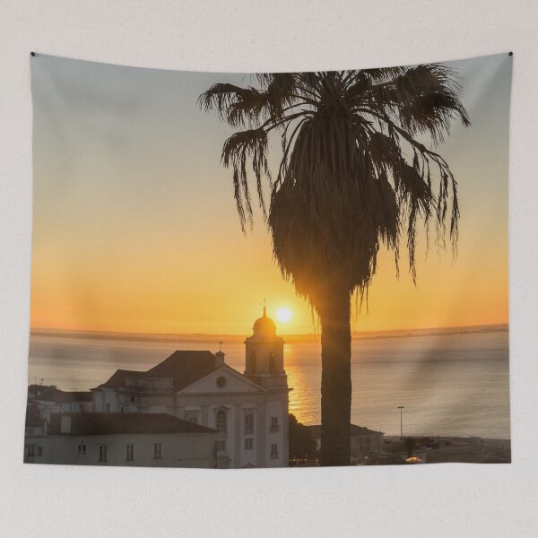 Item preview, The Sunny Soul of Lisbon - Tagus River Alfama Saint Stephen Church Plus a Palm Tree designed and sold by Georgia Mizuleva.