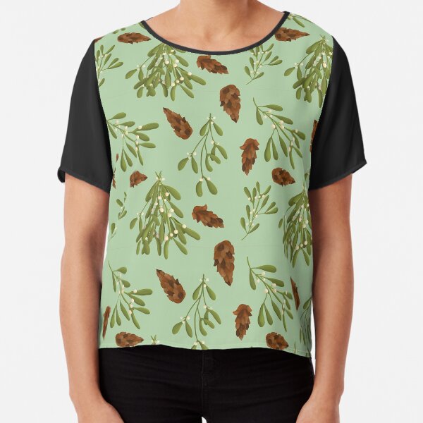Mistletoe and Pine Cone Pattern Chiffon Top