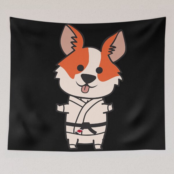 Aperçu de l'œuvre corgi jiujitsu sur noir créée et vendue par Christopher Cortez.