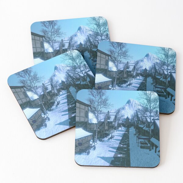 Item preview, Mountain town in winter designed and sold by leaverealityart.