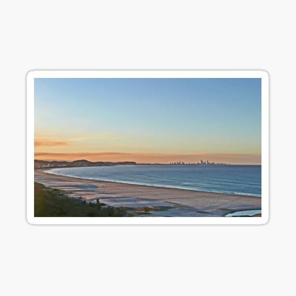 Sunset on Bilinga Beach and Surfers Paradise, Qld, Australia Sticker