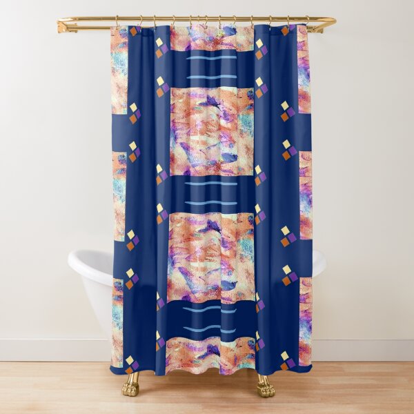Flying West Navy and Orange Shower Curtain