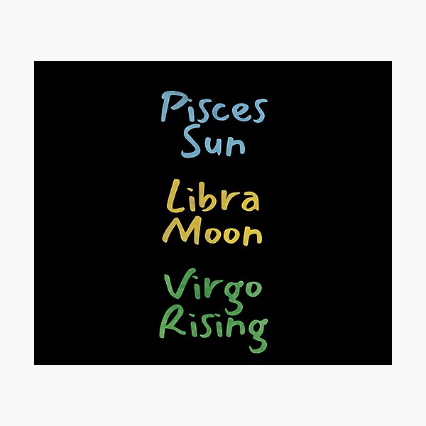 "Pisces Sun Libra Moon Virgo Rising Text" Photographic Print for Sale