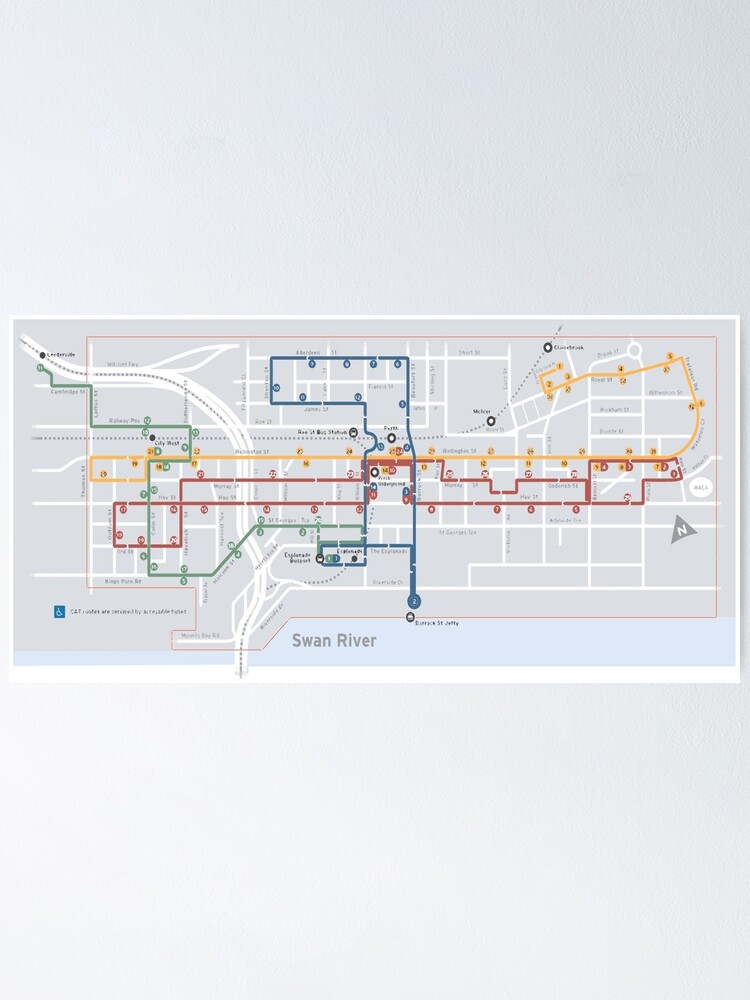 "Perth CAT Bus Map" Poster for Sale by rbelotte Redbubble