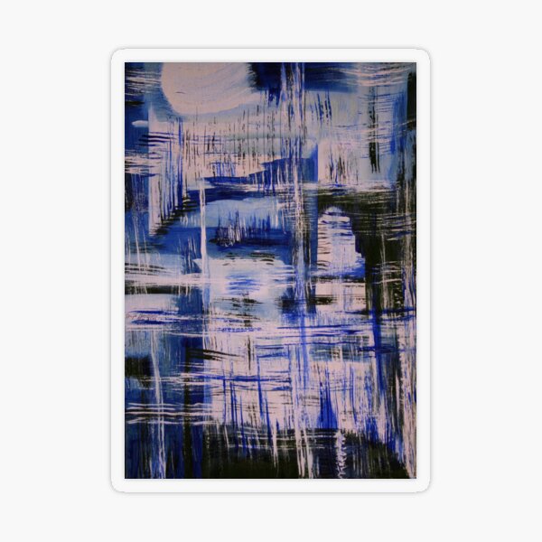 Surreal harbor landscape; Graphic painting in blue Transparent Sticker