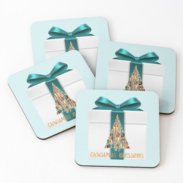 Item preview, Christmas Blessings Gift & Tree - Aqua Background designed and sold by PawsitiveMum.