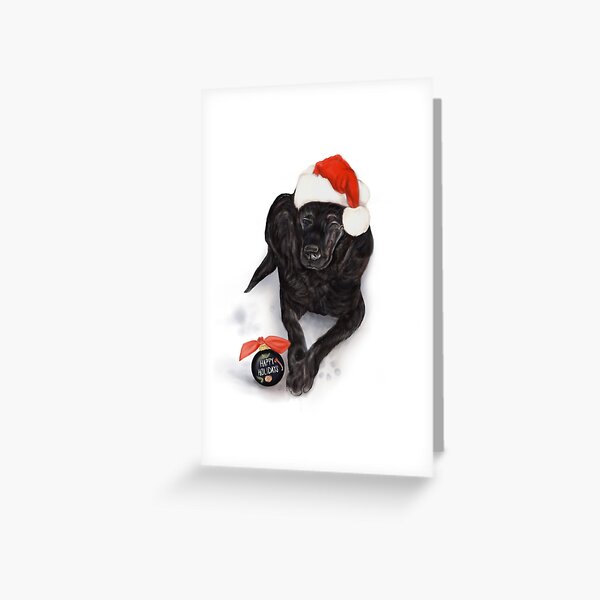 Aperçu de l'œuvre Père Noël Labrador noir avec boule de Joyeux Noël - Illustration de chien mignon par Linda Sholberg créée et vendue par Linda Sholberg.