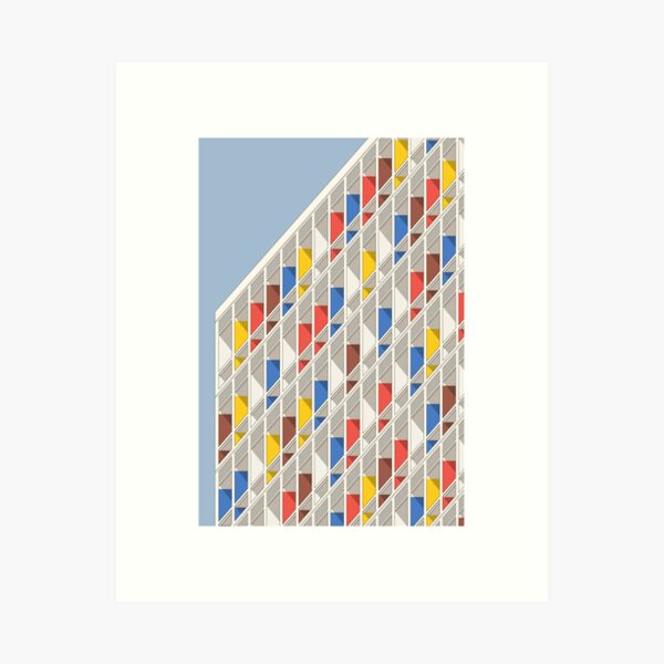 Le Corbusier architecture minimalist illustration Facade Cité Radieuse Art Print