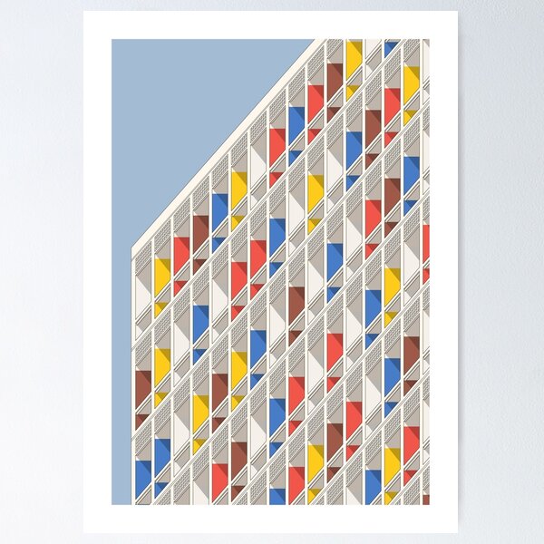 Item preview, Le Corbusier architecture minimalist illustration Facade Cité Radieuse designed and sold by etmeusmoi.