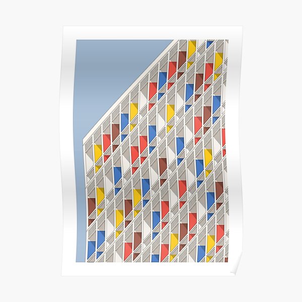 Le Corbusier architecture illustration minimalist Facade Cité Radieuse Poster