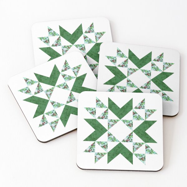 Item preview, Traditional vintage quilt block pattern green designed and sold by InkLove.
