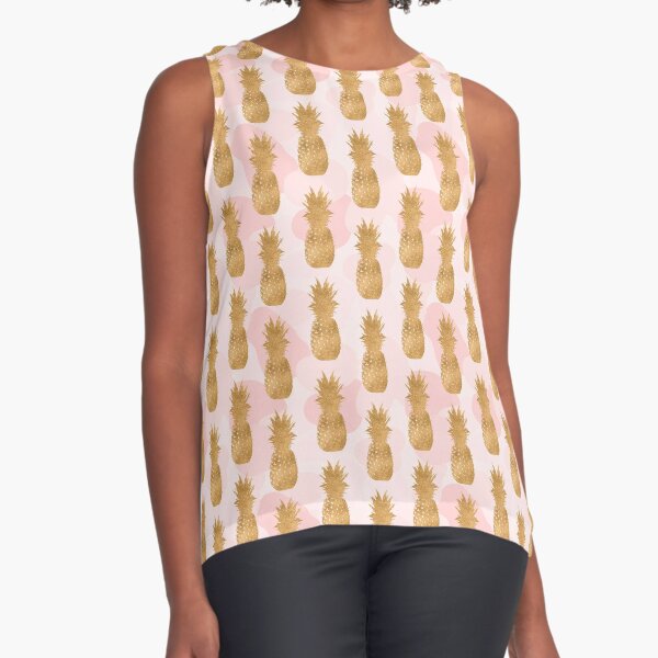 Gold Pineapples with Pink Background Sleeveless Top