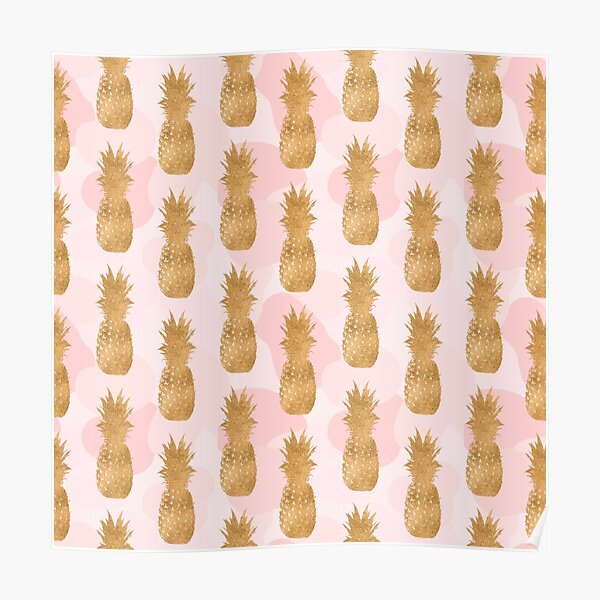 Gold Pineapples with Pink Background Poster