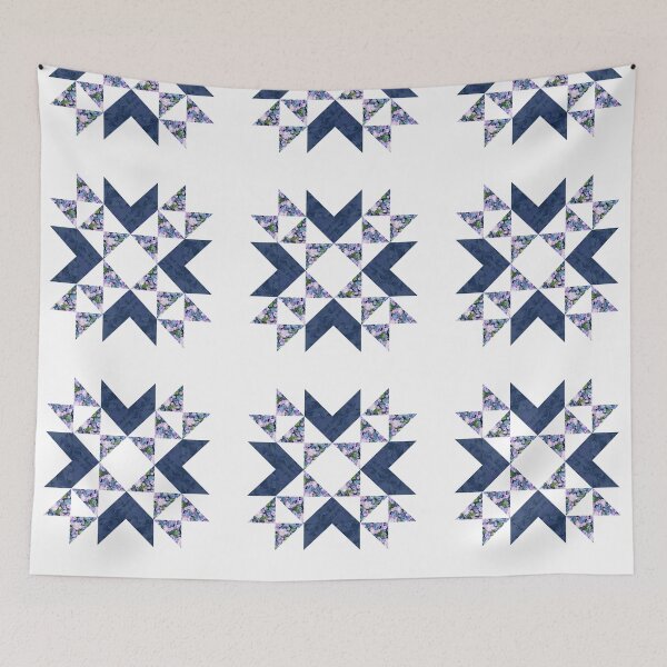 Item preview, Traditional vintage quilt block pattern blue designed and sold by InkLove.