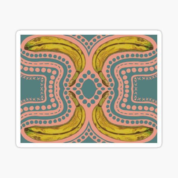 "Go Bananas!" Pop Art Polka Dots Circles Pink Blue Yellow Surreal Damask Graphic Designer Print Sticker