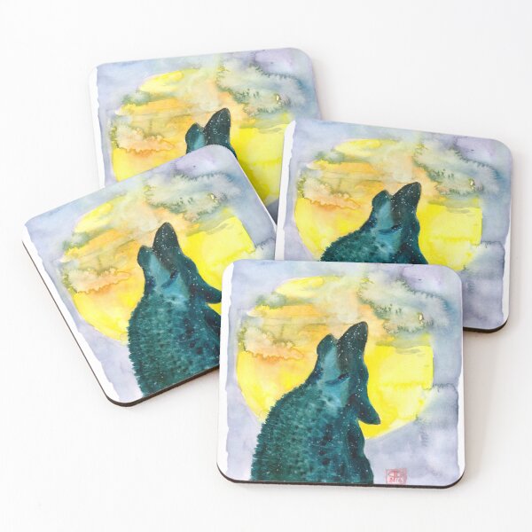 Item preview, Howling wolf silhouette moon gallaxy watecolour illustration designed and sold by Pragonette.