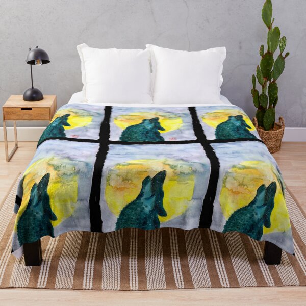 Item preview, Howling wolf silhouette moon gallaxy watecolour illustration designed and sold by Pragonette.
