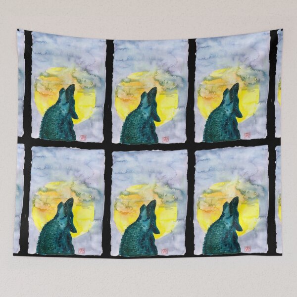 Item preview, Howling wolf silhouette moon gallaxy watecolour illustration designed and sold by Pragonette.