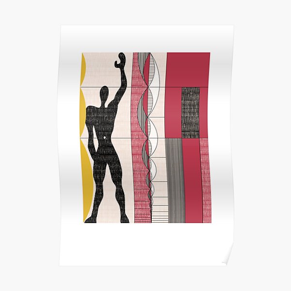 Le Corbusier architecture illustration minimalist colored pencil Modulor Poster