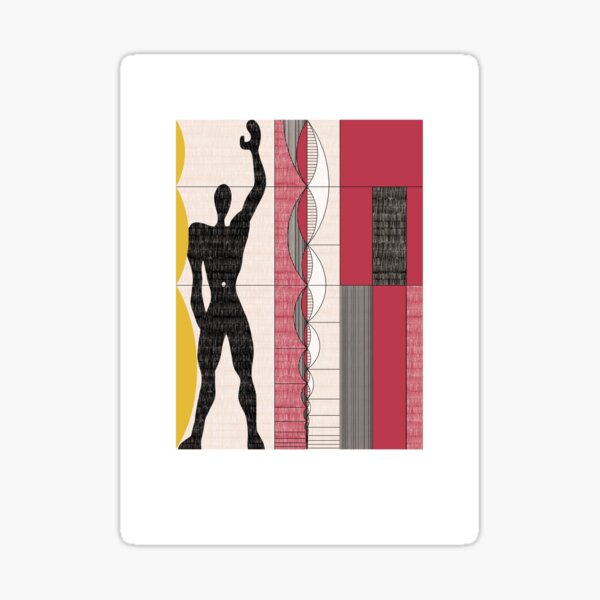 Item preview, Le Corbusier architecture illustration minimalist colored pencil Modulor designed and sold by etmeusmoi.