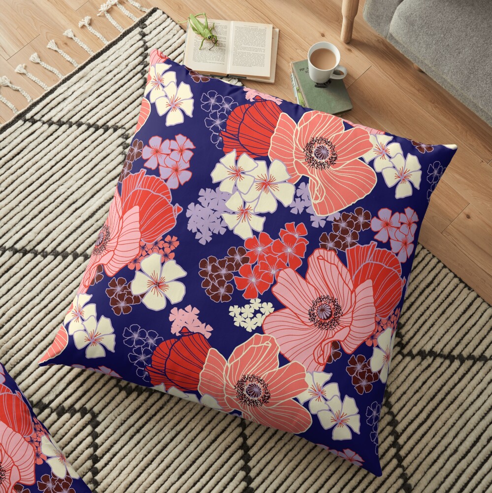 Wild Poppies pattern Floor Pillow