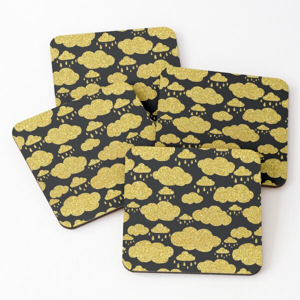 Item preview, black and gold glitter clouds pattern designed and sold by virilamissa.